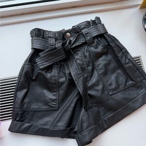 Zara Black High Waist Faux Leather Shorts